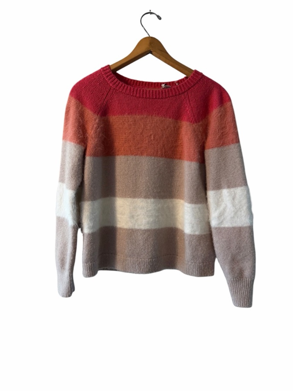 LOFT Colorblock Stripe Cozy Sweater Small Cottagecore Boho Model Off Duty